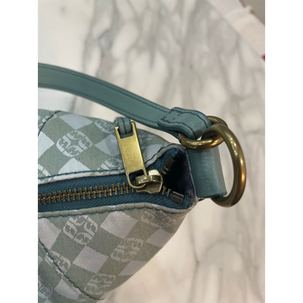 Fossil Mint Green White Monogram Canvas Shoulder Bag Leather Y2K Small Purse - Picture 5 of 11